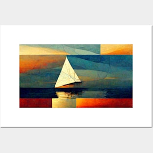 Calm sailboat at sunrise. Posters and Art